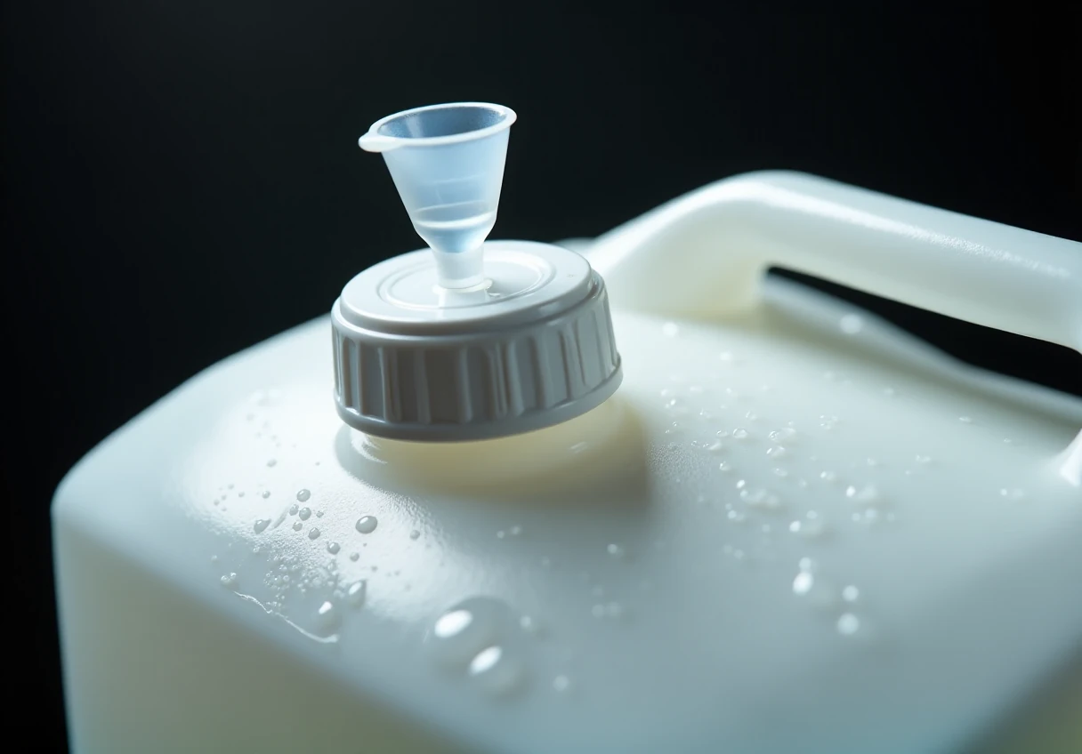 Zakrętka kanistra z miarką dozującą, na plastiku krople płynu